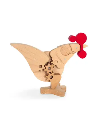 Juguete educativo para montar un puzzle de madera de un gallo o una gallina Chikoc mecanismo.