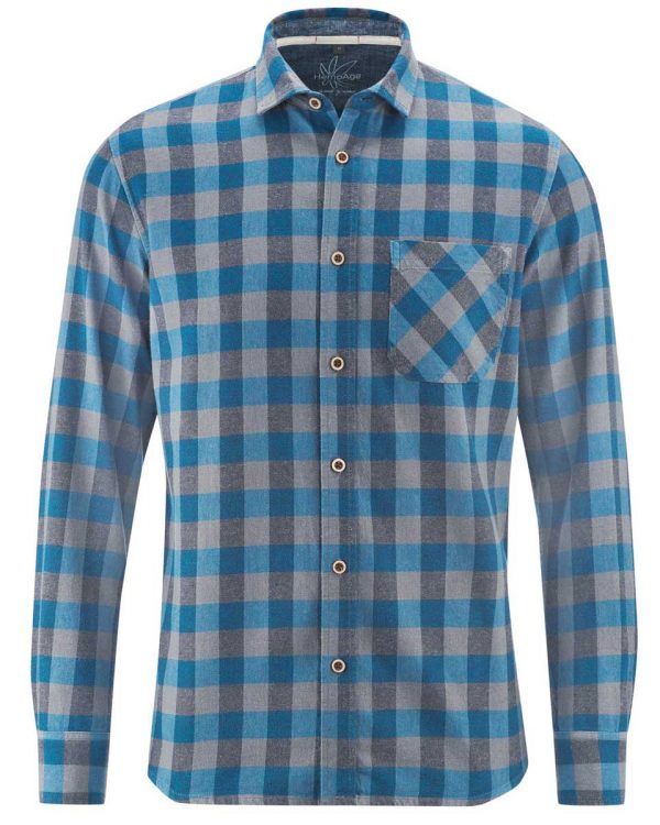 Camisa de cuadros hombre de cáñamo y algodón orgánico azul