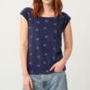 Camiseta cuello barco azul estampado origami