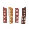 Juego de construir edificios: ocre, púrpura, marrón y rojo, marrón