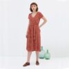 Vestido cruzado de algodón organic con bolsillos color teja