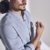 Camisa cuello mao hombre puños ajustables