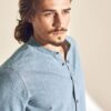 Camisa manga larga cuello mao hombre denim