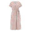 Vestido largo de rayas con cinturón coral