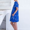 Vestido ecológico corto azul estampado con bolsillos