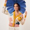 Chaqueta mujer flores color azul amarillo rosa