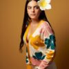 Chaqueta sostenible mujer algodón egipcio flores verde
