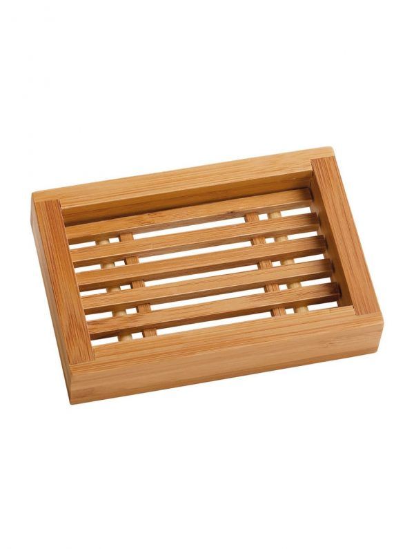 Jabonera de madera de bambú rectangular