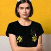 Camiseta flores 100% algodón orgánico mujer negro