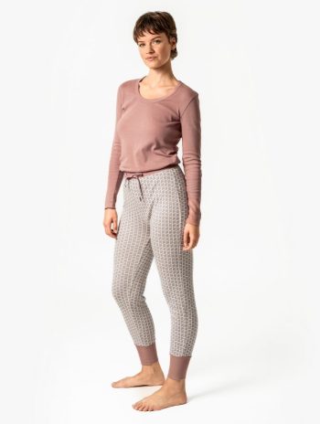 Pijama largo mujer 100% algodón orgánico estampado hojas rosa