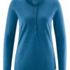 Camiseta manga larga mujer con botones azul