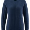 Jersey cuello pico mujer de cáñamo y algodón orgánico azul marino