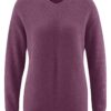 Jersey cuello pico mujer de cáñamo y algodón orgánico púrpura