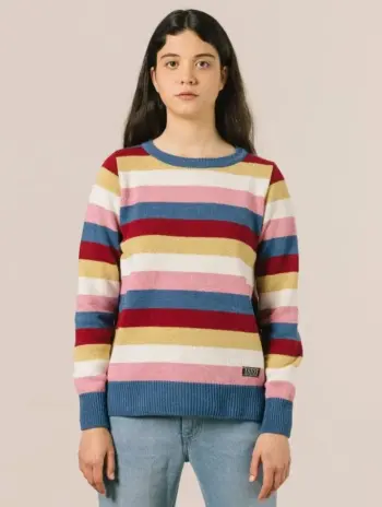 Jersey sostenible mujer de rayas índigo