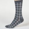 Calcetines bambú mujer gris con líneas blanco celeste