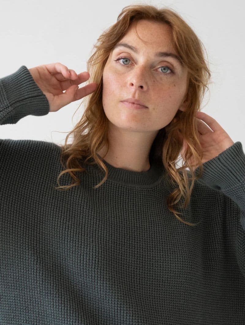 Jersey largo azul mujer de algodón ecológico - Imagen 2