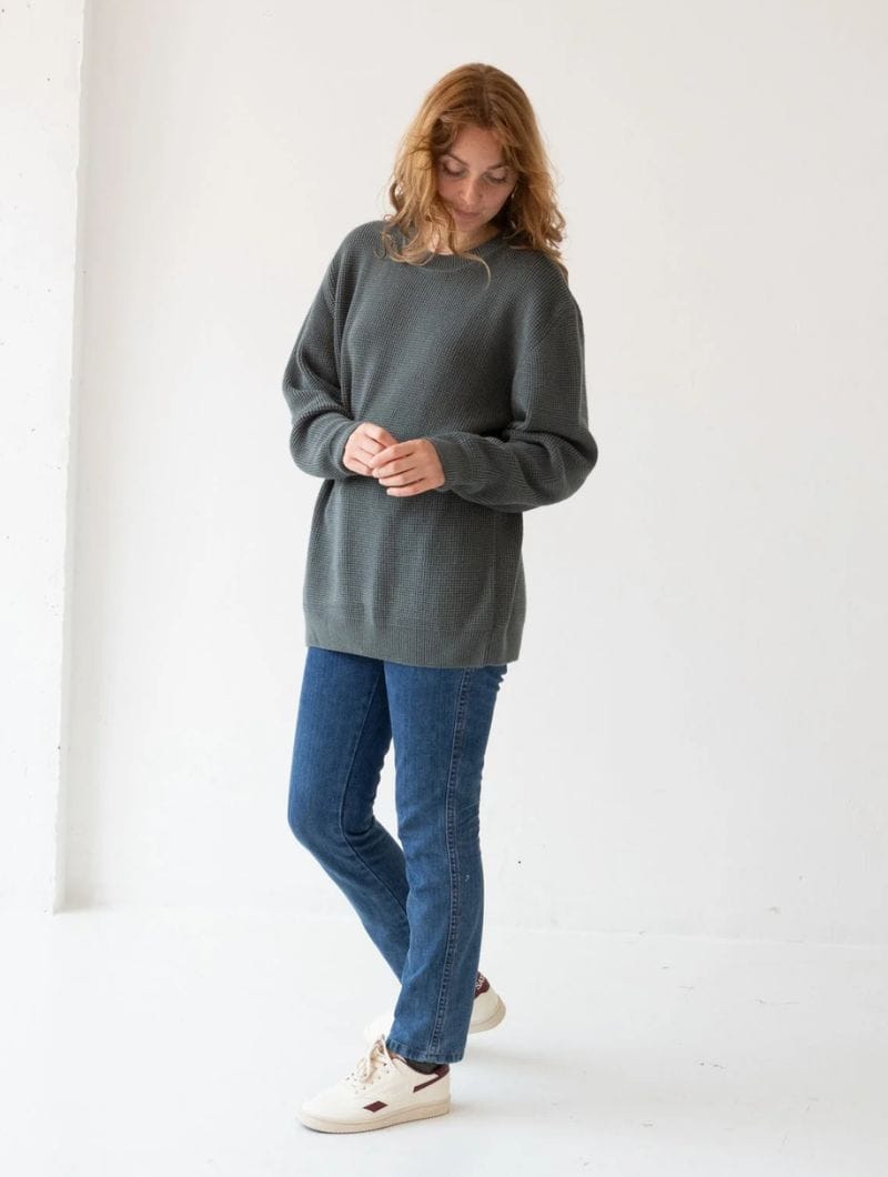 Jersey largo azul mujer de algodón ecológico - Imagen 4