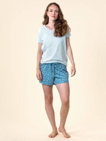 Pijama corto algodón orgánico floral azul
