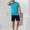 Pijama ecológico azul pantalón y camiseta corta hombre