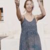 Vestido algodón orgánico con tirantes bruma azul