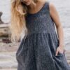 Ropa sostenible - Vestido ecológico de corte imperio bruma azul