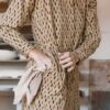 Vestido camisero manga larga beige piedras ecológico