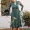 Vestido cruzado manga larga verde trazos ecológico - Ropa Sostenible Mujer