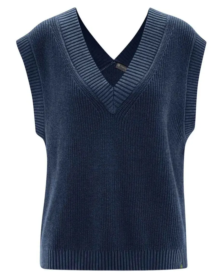 Sin Mangas Chaleco Punto Mujer Azul Marino Combinar Chaleco Largo