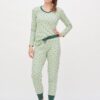 Pijama algodón orgánico largo hojas verde mujer