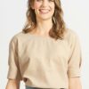 Blusa ecológica beige manga abullonada mujer