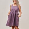 Vestido de lino corte imperio con bolsillos color púrpura