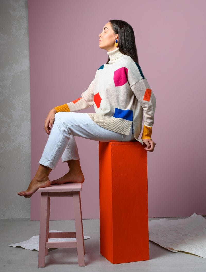 Jersey cuello alto con formas de lana merino - Imagen 4