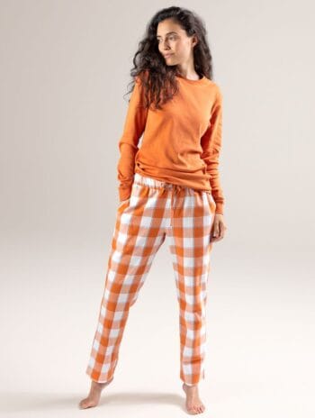 Pijama cuadros naranja manga larga ecológico