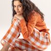Pijama ecológico cuadros naranja manga larga