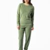 Pijama felpa mujer de algodón orgánico - Verde niebla