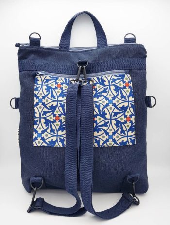 Alternative view of Bolso-mochila azul con bolsillo modernista