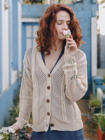 Cárdigan punto calado algodón orgánico arena ROADE