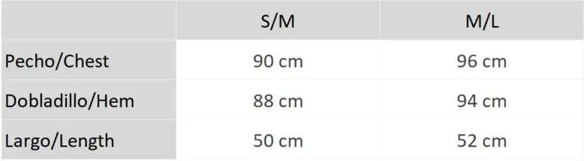 Guía de tallas top rede ROADE SS24