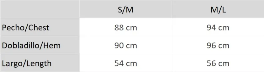 Guia de tallas top ronsel ROADE SS24
