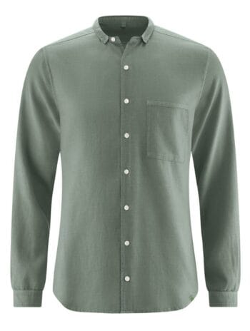 Camisa cuello corto verde de cáñamo y algodón orgánico