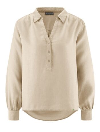 Blusa escote pico beige de cáñamo y algodón orgánico