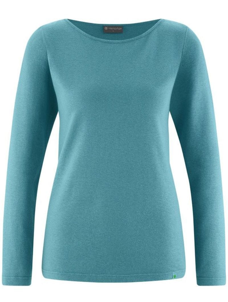 Camiseta cuello barco turquesa de manga larga ecológica