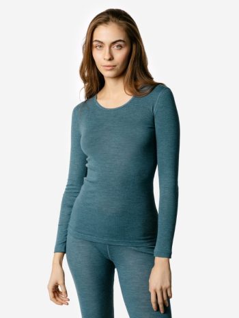 Camiseta térmica mujer de lana ecológica - Azul turquesa