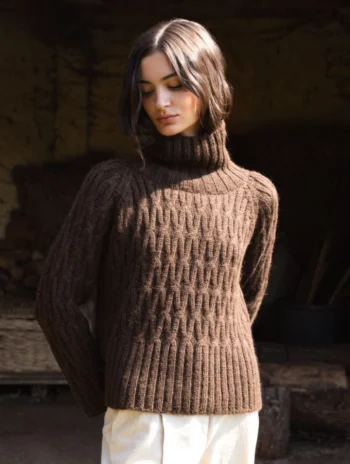 Jersey grueso cuello alto lana alpaca. Ropa sostenible mujer