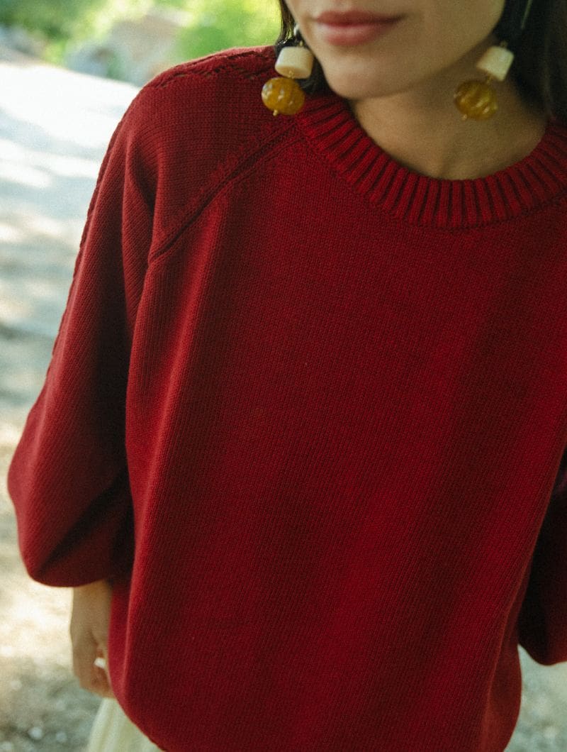 Jersey manga globo con calados de algodón orgánico fresa - Imagen 2