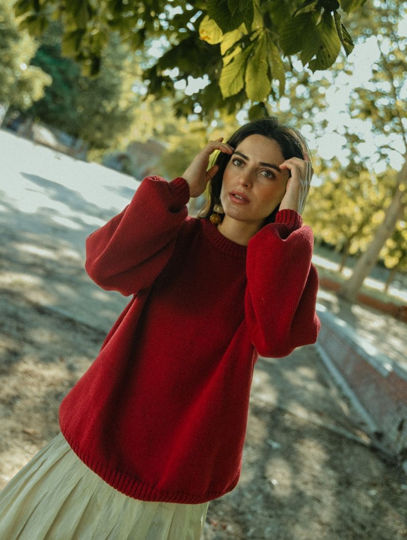 Jersey manga globo con calados de algodón orgánico fresa - Imagen 3