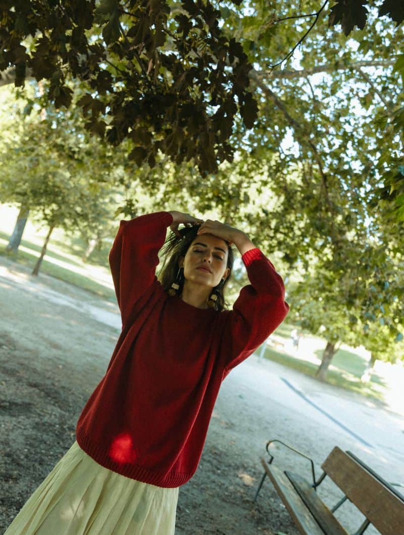 Jersey manga globo con calados de algodón orgánico fresa - Imagen 4