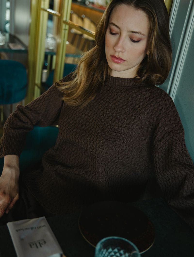 Cárdigan de lana chocolate para mujer - Imagen 3