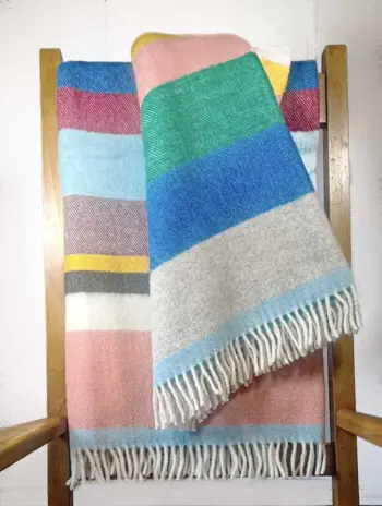 Manta rayas multicolor para sofá 100% lana