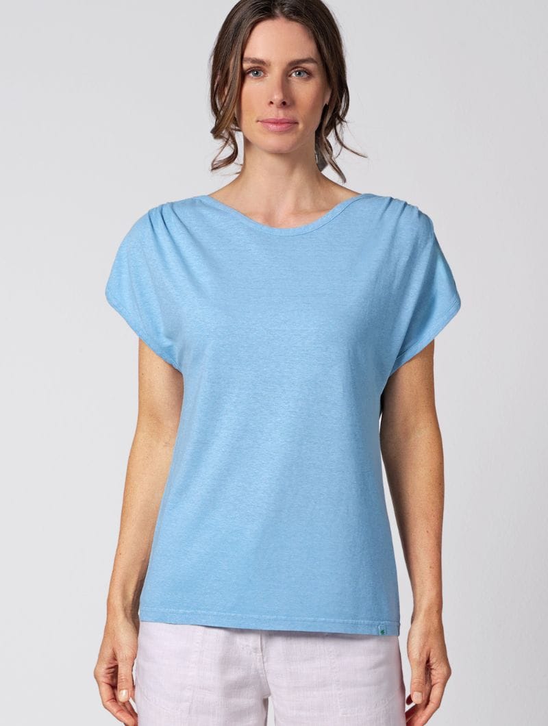 Camiseta cuello barco mujer con manga fruncida - Imagen 3